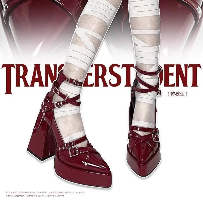 Transfer นักเรียนรองเท้ารองเท้าส้นสูง Rose Pointed รองเท้ากันน้ําแพลตฟอร์มรองเท้าส้นสูงรองเท้าสไตล์โกธิค Lolita ส้นรองเท้า