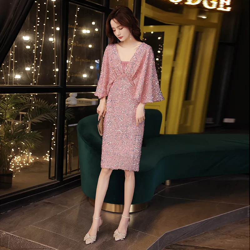 Little Evening Female Summer Elegant Socialite Pink Banquet Birthday Party Host Dress Daily Style