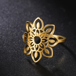My Shape Lotus Mandala Flower Rings donna acciaio inossidabile Color oro Finger Rings matrimonio fidanzamento anniversario gioielli femminili