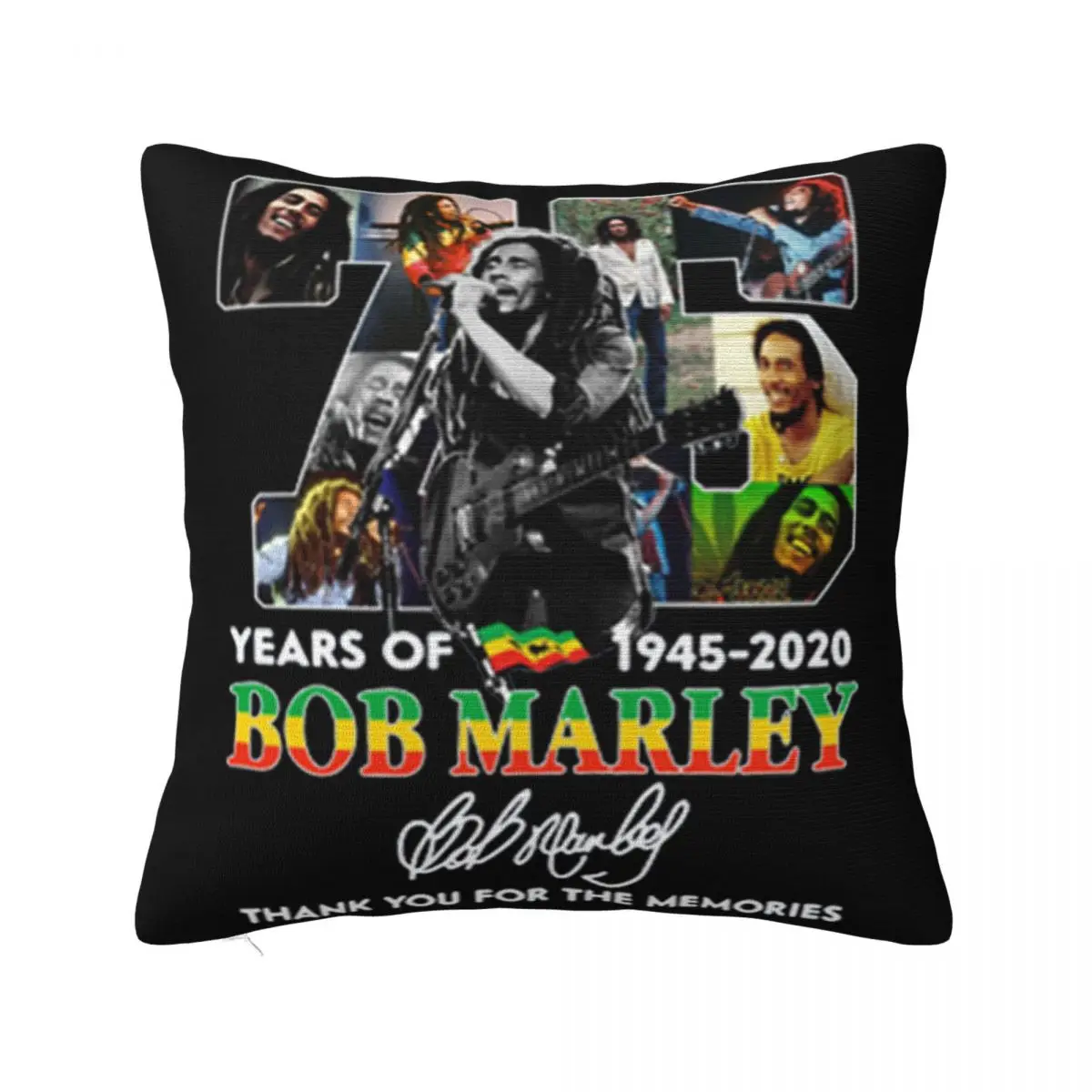 75 Years Of Bob Marley 1945 2020 Thank You For Memories Signed Children Middle Aged Pillow Case