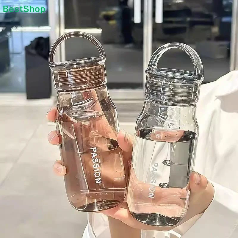 Transparent Leakproof Water Bottle 430ml/670ml Plastic Drink Bottle With Handle Wide Mouth Portable Drinking Bottle With Scale