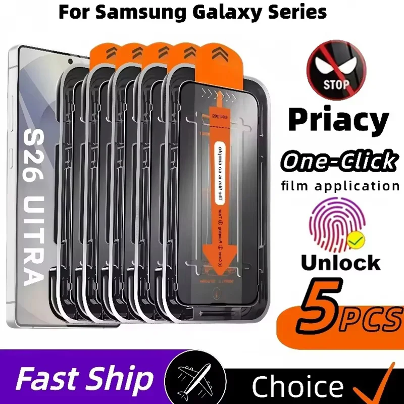 1-5PCS Fingerabdruck-Entsperrung Anti-Spy gehärtetes Glas für Samsung S26 Ultra S25 S24 S23 S22 S21 Plus Sichtschutzfolie