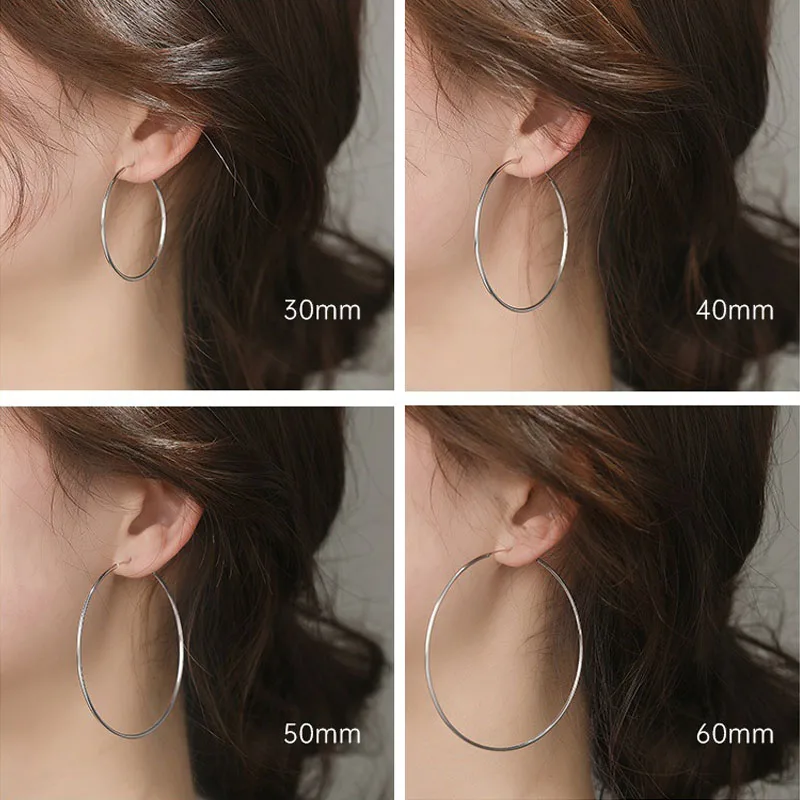 925 Sterling Silver Hoop Earrings For Women Medium and Large Round Circle Personality Earring Jewelry Dropship