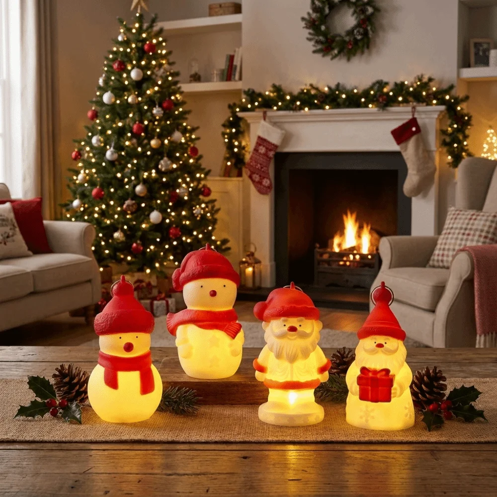 Vinyl Santa Claus Night Light Luminous Glowing Christmas Tree Desktop Lamp Santa Claus Atmosphere Christmas Desktop Ornaments