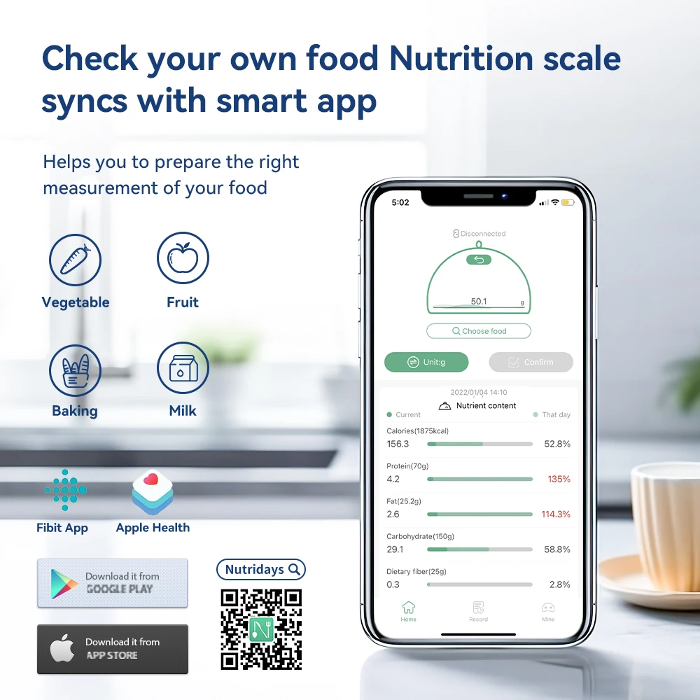 0-1kg/0.1g, 1-5kg/1g, balances de cuisine intelligentes Balance de calories alimentaires LCD Balance de cuisine numérique Balance de cuisson avec