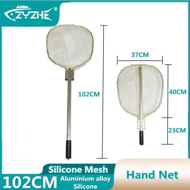 

ZYZ Fishing Hand Net High Strength Aluminium Alloy Body + Silicone Mesh Corrosion Resistance Telescopic Handnet Tackle