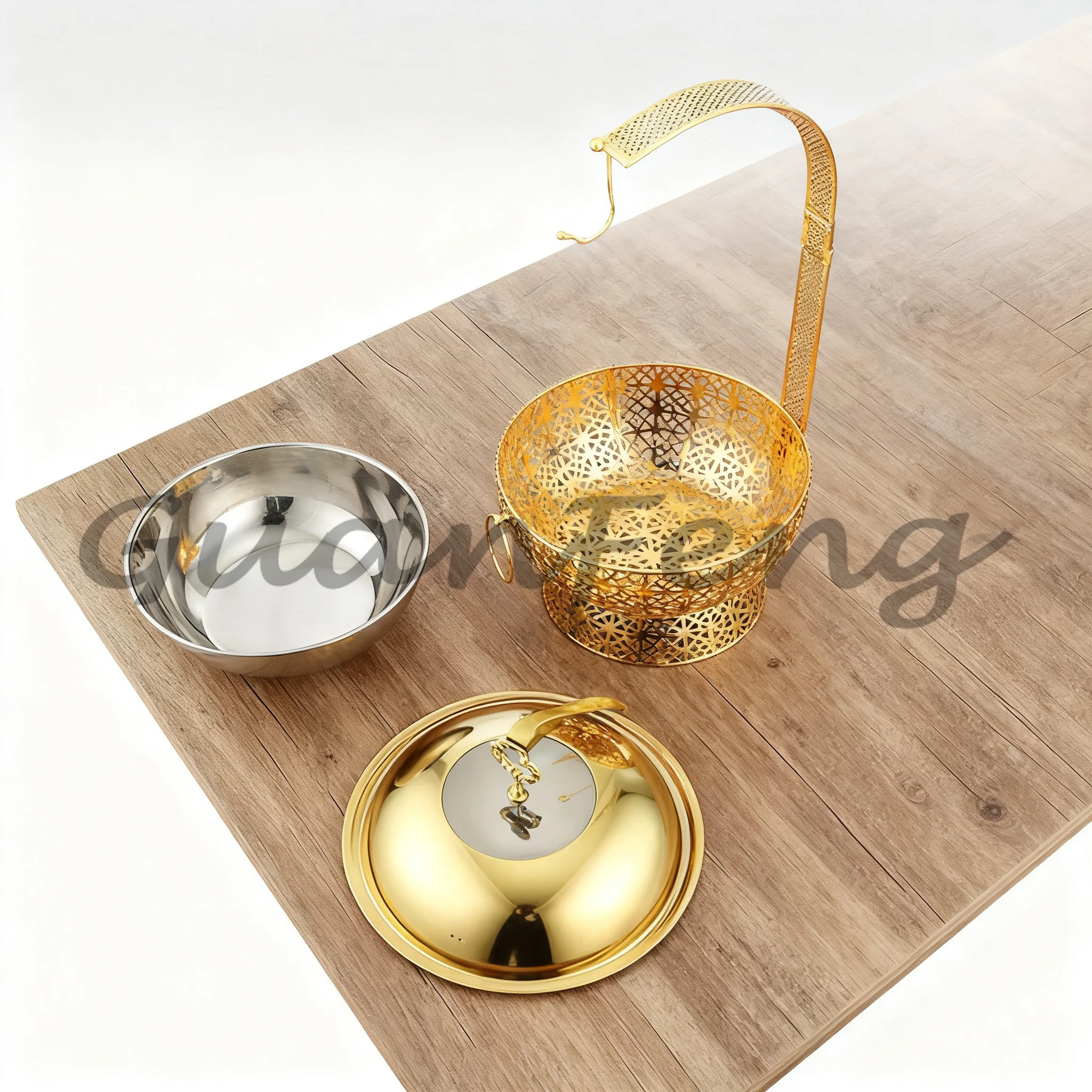 Stainless Steel Gold Chafing Dish, Self-Service Hot Pot Warmer with Hanging Cover for Hotel & Restaurant Buffet