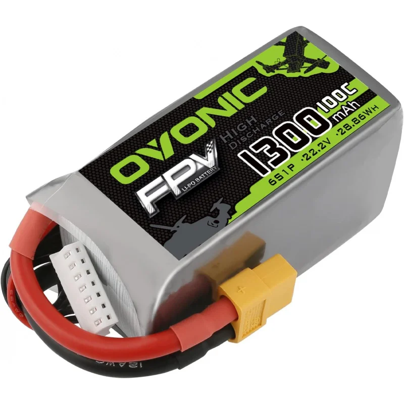 OVONIC 6S Lipo Battery 100C 1300mAh 22.2V Lipo Battery with XT60 Connector for RC FPV Racing Drone Quadcopter