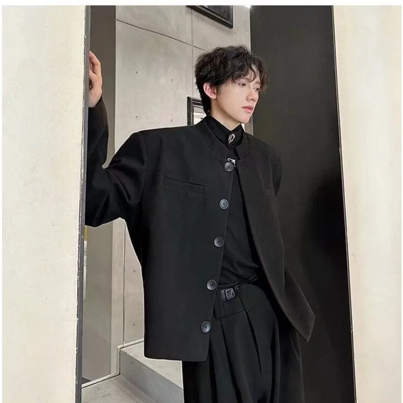 New Chinese-style Men's Red Suit Jacket with High-end Cool and Stylish Look Short Stand-up Collar Suit Jacket Spring and Autumn