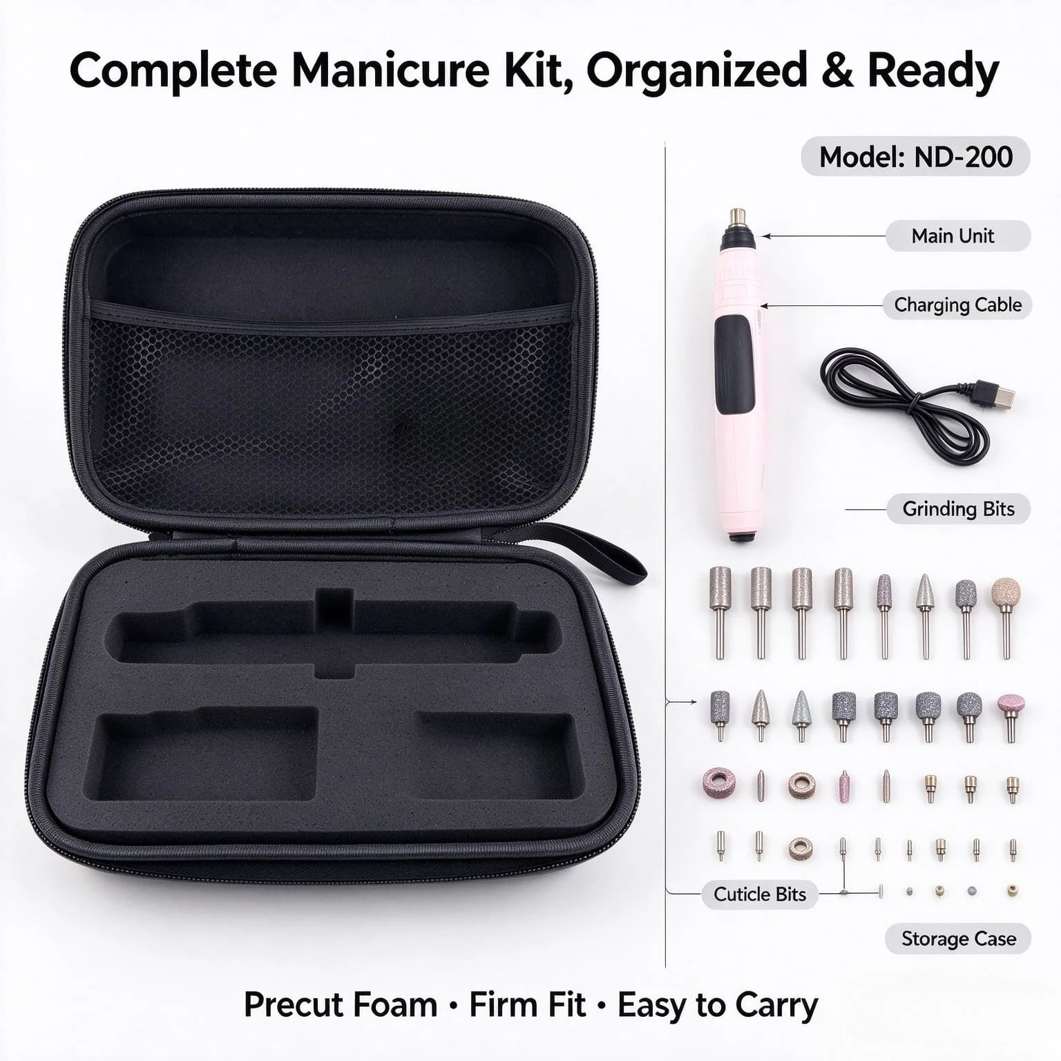 EVA Nail Tool Storage Case with DIY Customizable Foam, Portable Manicure Kit Organizer Bag for Nail Art Supplies, Carry Pouch