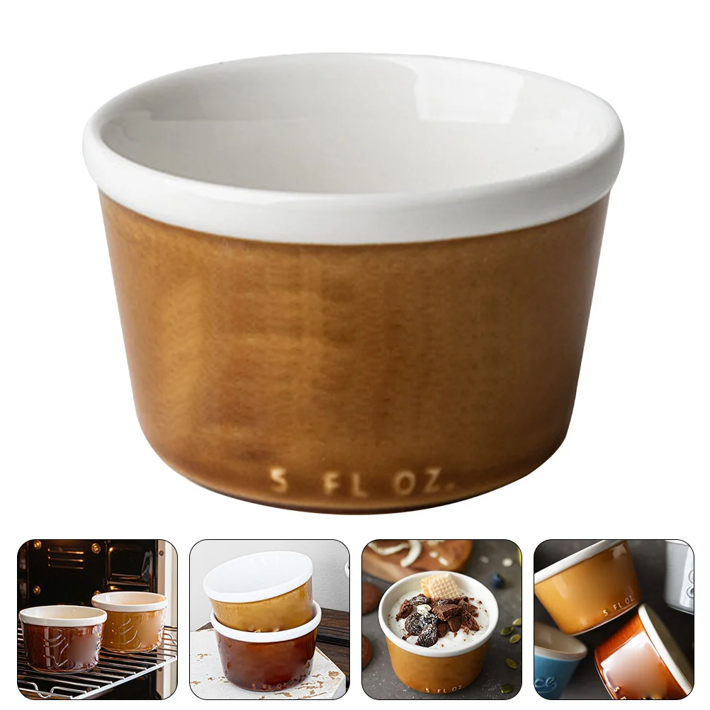 

Heat Resistant Ceramic Dessert Baking Bowl Multi Functional Mold for Pudding Cake Souffle Suitable for Home Restaurant Bakery