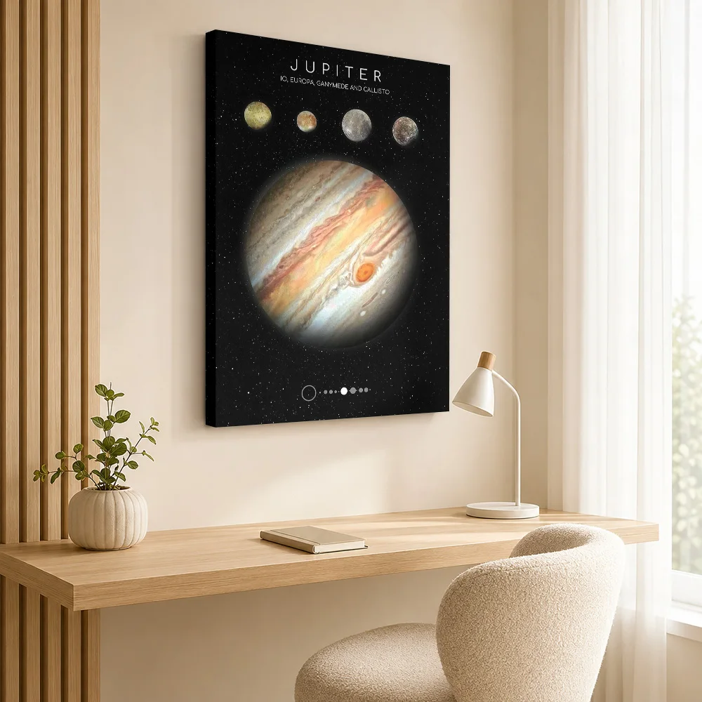 Jupiter Planet Astronomy Canvas Print With Wooden Frame Personalized Photo Scientific Reference Design Wall Art For Home Office