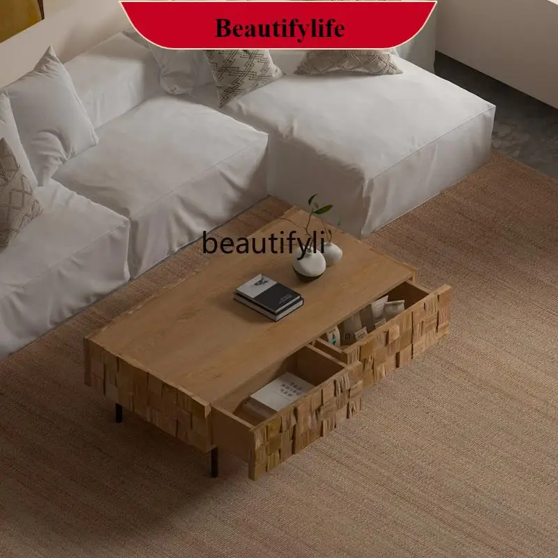 

Wabi Sandy wind solid wood coffee table Nordic log color small apartment living room coffee table designer, small tea table G121