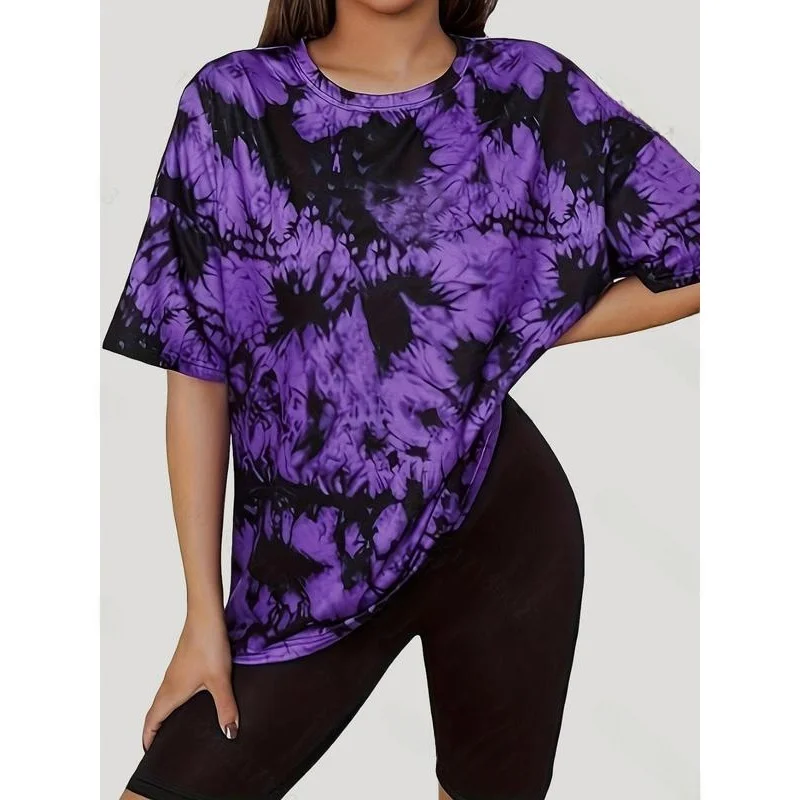 

Женская свободная футболка K 14401 из окрашенного шелка с круглым вырезом и коротким рукавом, коллекция Весна 2026, повседневный модный женский топ