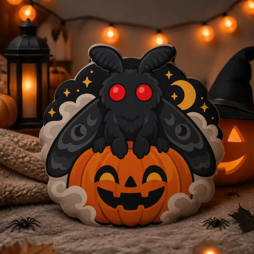 Mothman Cryptid Halloween Shaped Pillow Jack O Lantern Cushion Throw Pillow Stuffed Sofa Decor Spooky Autumn Gift Home Accent