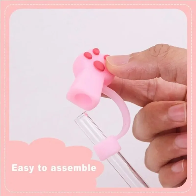 Silicone Straw Accessories Cute Cat Paw Straw Cover Reusable Silicone Straw Cover Water Bottle Stopper Lid Covers Drinkware Bar