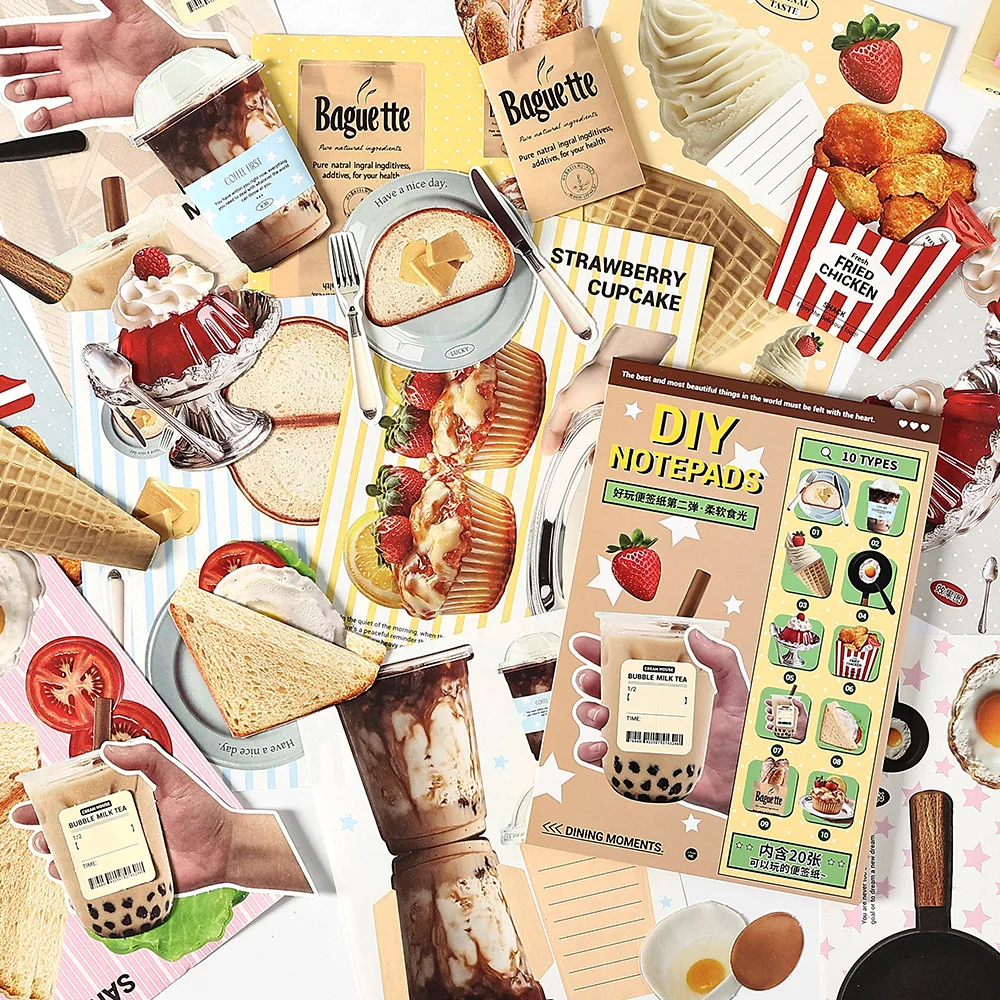 4 نمط 20 قطعة/حقيبة ملاحظات لاصقة ممتعة سلسلة ثانية المواد كتاب لطيف الغذاء كتيب مذكرات DIY بها بنفسك مواد الديكور بطاقات الورق