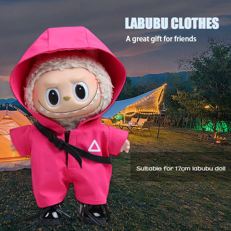 

17cm Doll Labubu Outfits Designer Onesie Labubu Clothes Outfit Luxury Hats Pink Labubu Outfit Cute Accessories Custom