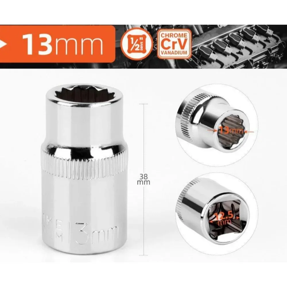 1/2 inch ratelratel sleutel 8-32mm, 12-punts korte dop, 12-tands dopset voor auto reparatie handgereedschap - afbeelding 1