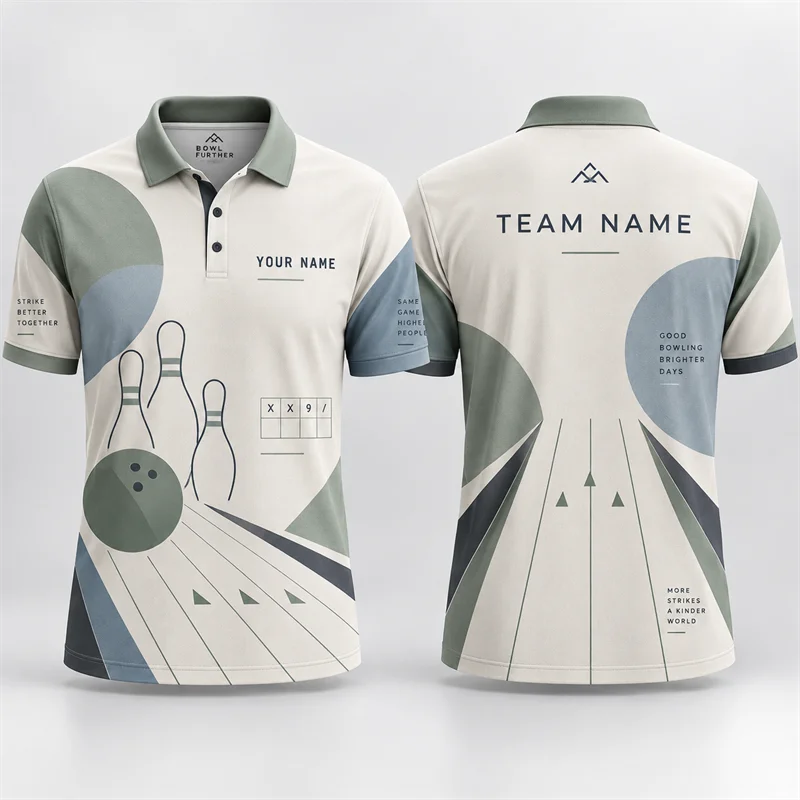 Custom Bowling Polo Shirt Personalized Name Team Name Vintage Art Print Short Sleeve Jersey League Tournament Sports Uniform