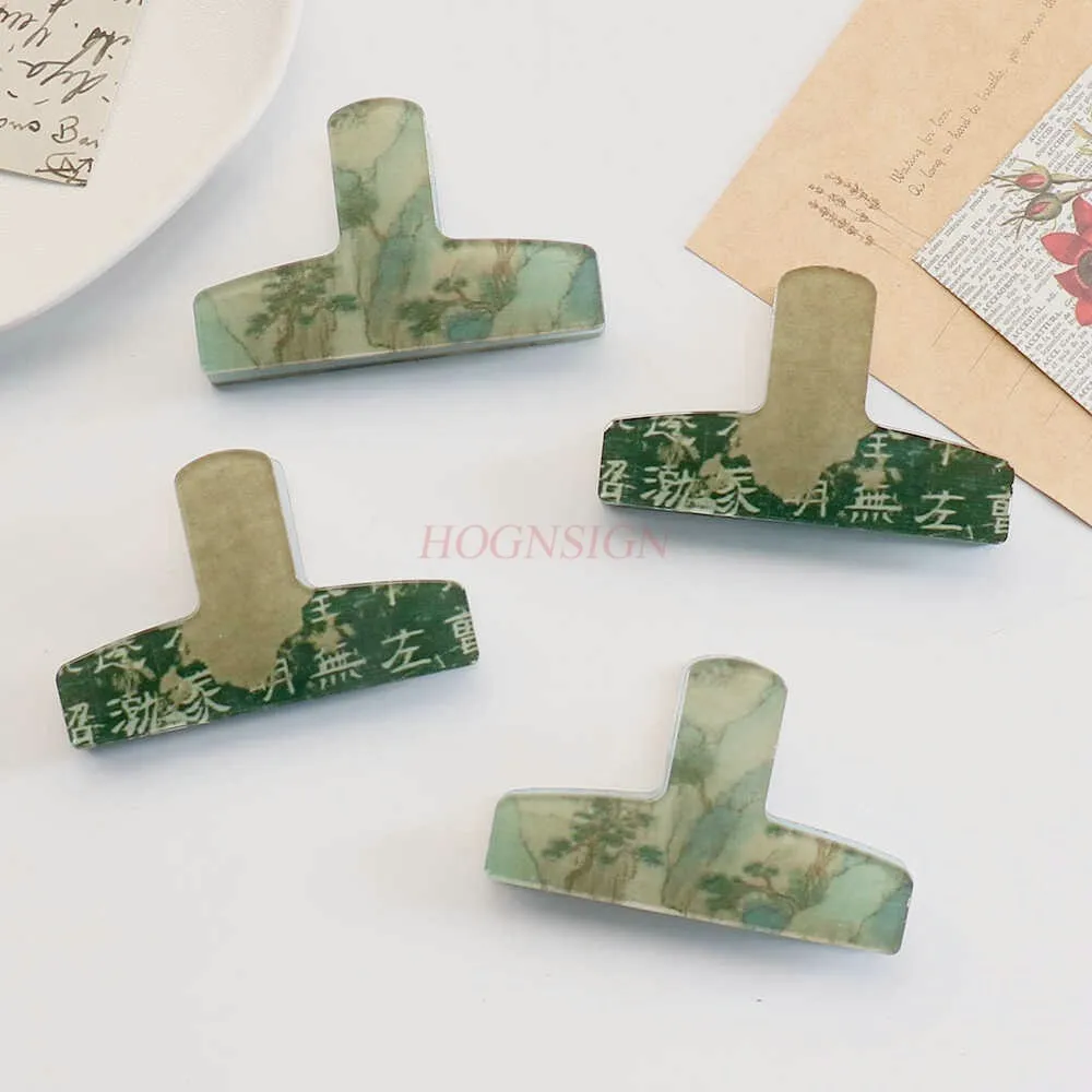 

4pcs Chinese style ink painting clip, acrylic simple book clip, student creative hand account decoration and storage