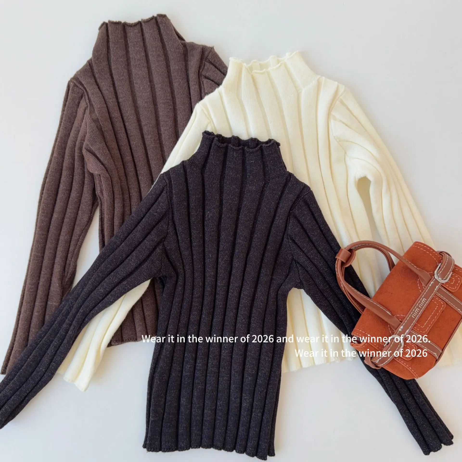 2026 Autumn and Winter Girls' New Pit Stripe Semi High Neck Soft High Elasticity Comfortable Versatile Base Shirt Top