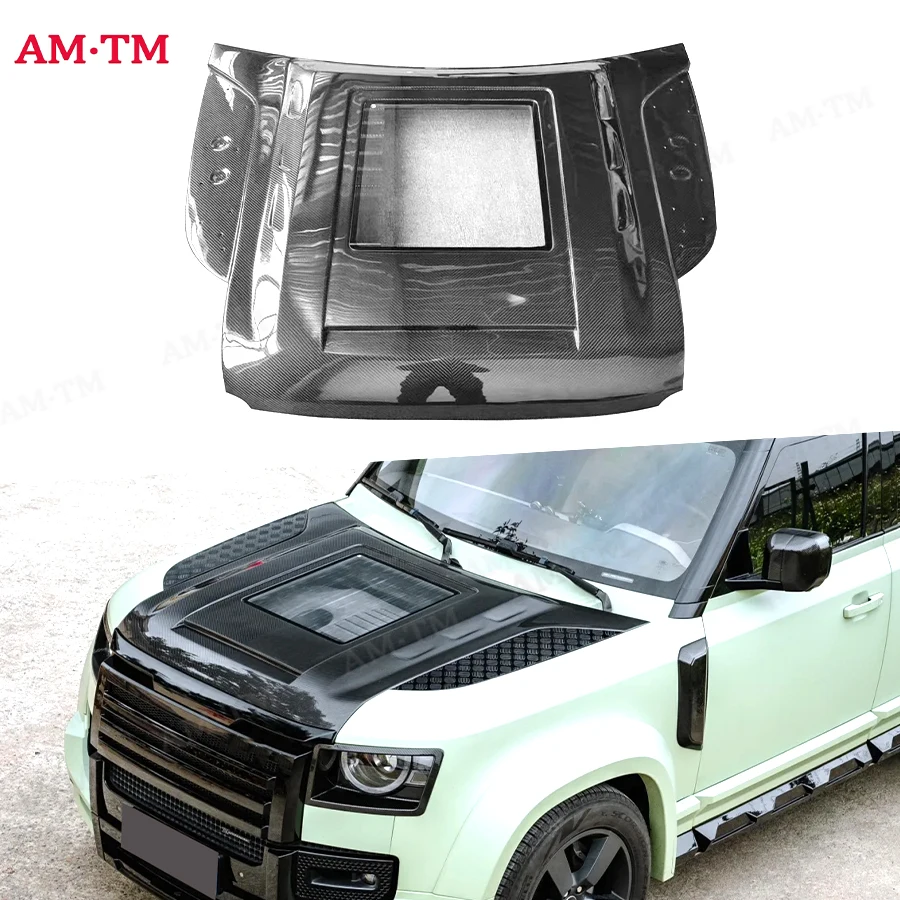 

Сухая крышка двигателя автомобиля из углеродного волокна, прозрачные детали капота для Land Rover Defender, легкий капот, автомобильные аксессуары