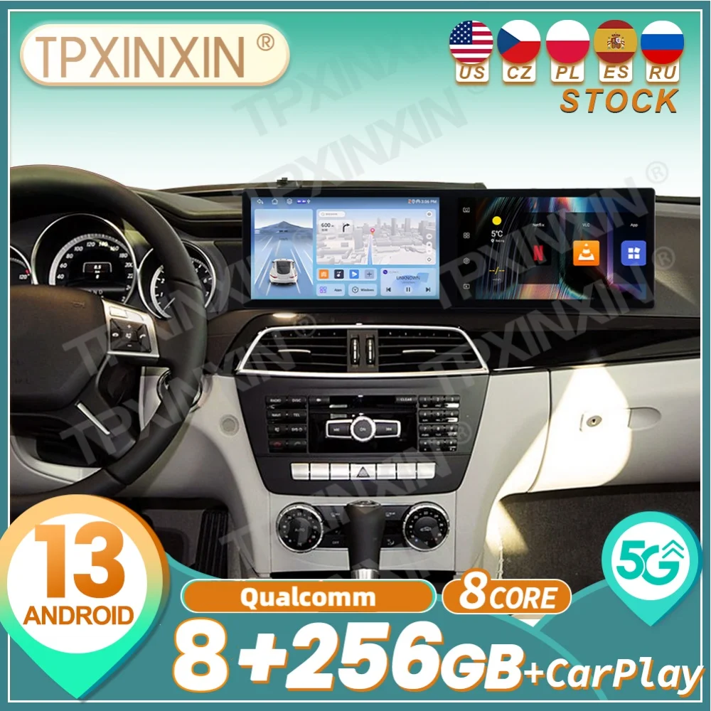 For Mercedes-Benz C-Class 2011~2014 Android Carplay Dual Screen Car Radio Stereo Automotive Multimedia Player GPS Navi Head Unit