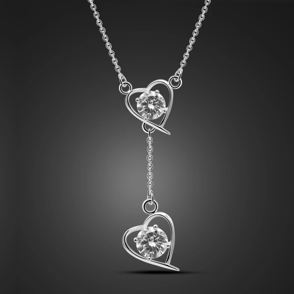 

Elegant Women 100% 925 Sterling Silver Necklace Heart AAA Cubic Zircon Pendant Tassel Choker Solid Silver Charm Jewelry