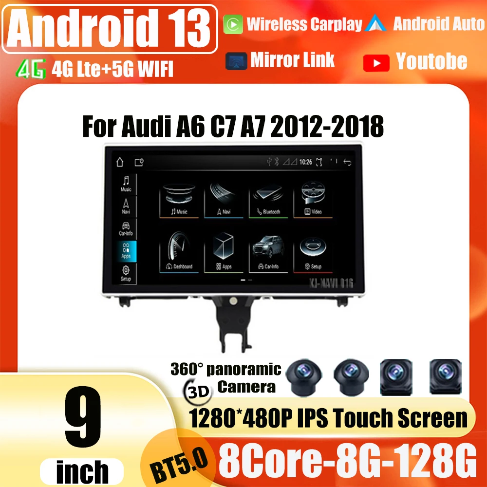 

Android 13 For Audi A6 C7 A7 2012-2018 9 Inch Auto Carplay Monitor Touch Screen IPS Stereo Speacker Radio Multimedia Player