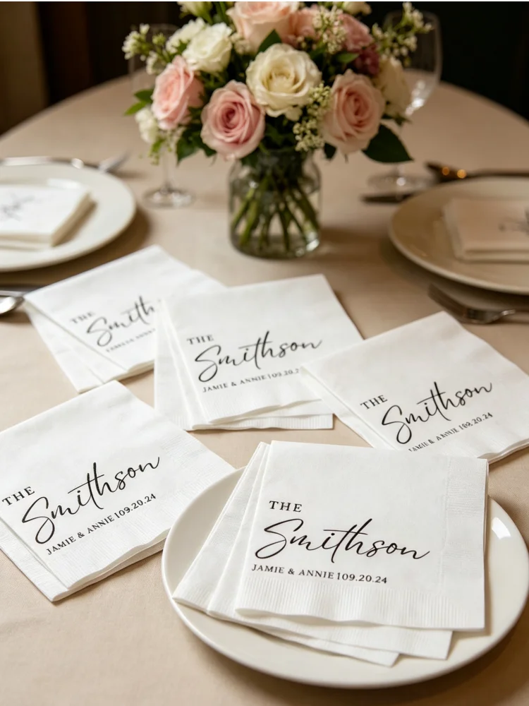 

Custom Monogram Personalized Wedding Cocktail Napkins Disposable Beverage Napkins For Rehearsal Dinner Bridal Shower Wedding