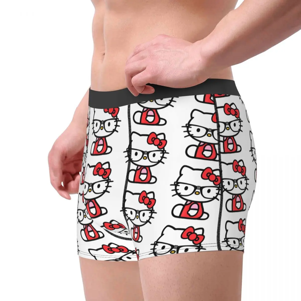 Sexy boxer hello kitty nerd óculos shorts calcinha masculina roupa interior respirável para masculino S-XXL