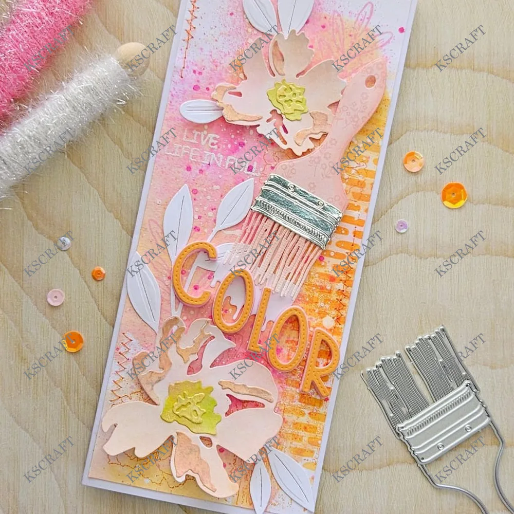KSCRAFT Flower Paint Brush Cutting Dies Stencils for DIY Scrapbooking Decorative Embossing DIY Paper Cards
