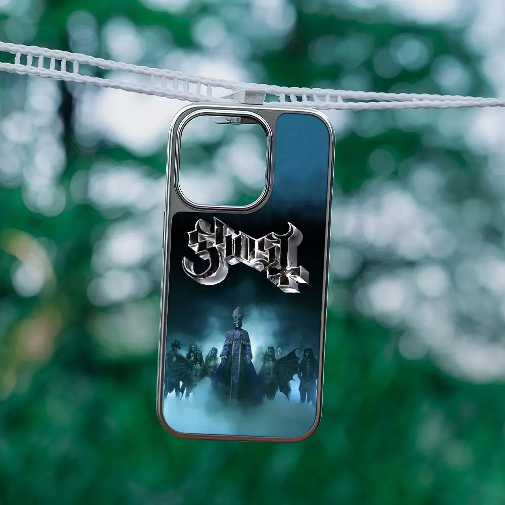 G-Ghost Band Phone Case For iPhone 17 16 15 14 13 12 Pro Max Plus HD Metal Frame Carbon Fiber Hard Shell