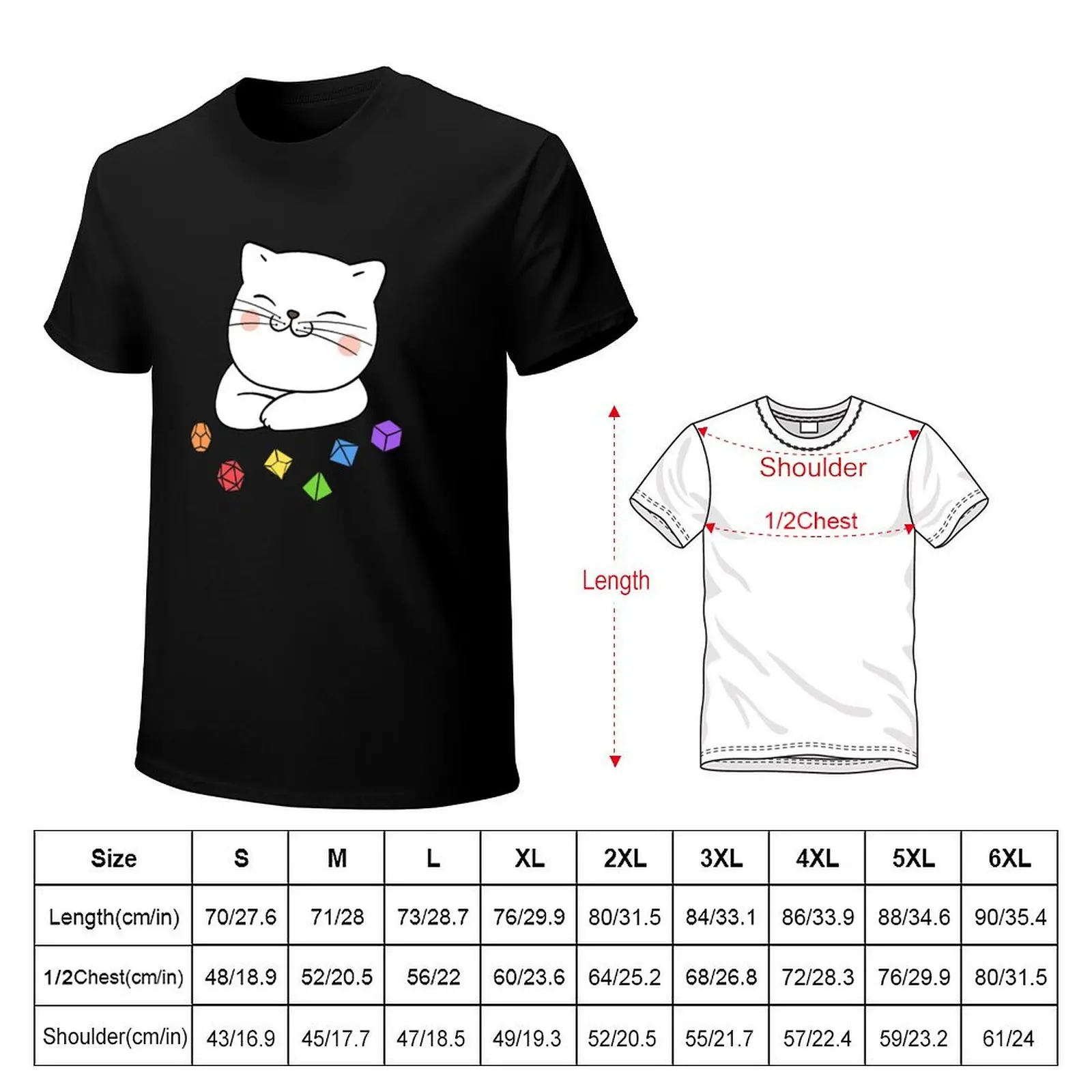 Rainbow Dungeon Meowster Kitten with Polyhedral Dice Set T-Shirt Casual Loose Daily Wear T-Shirt
