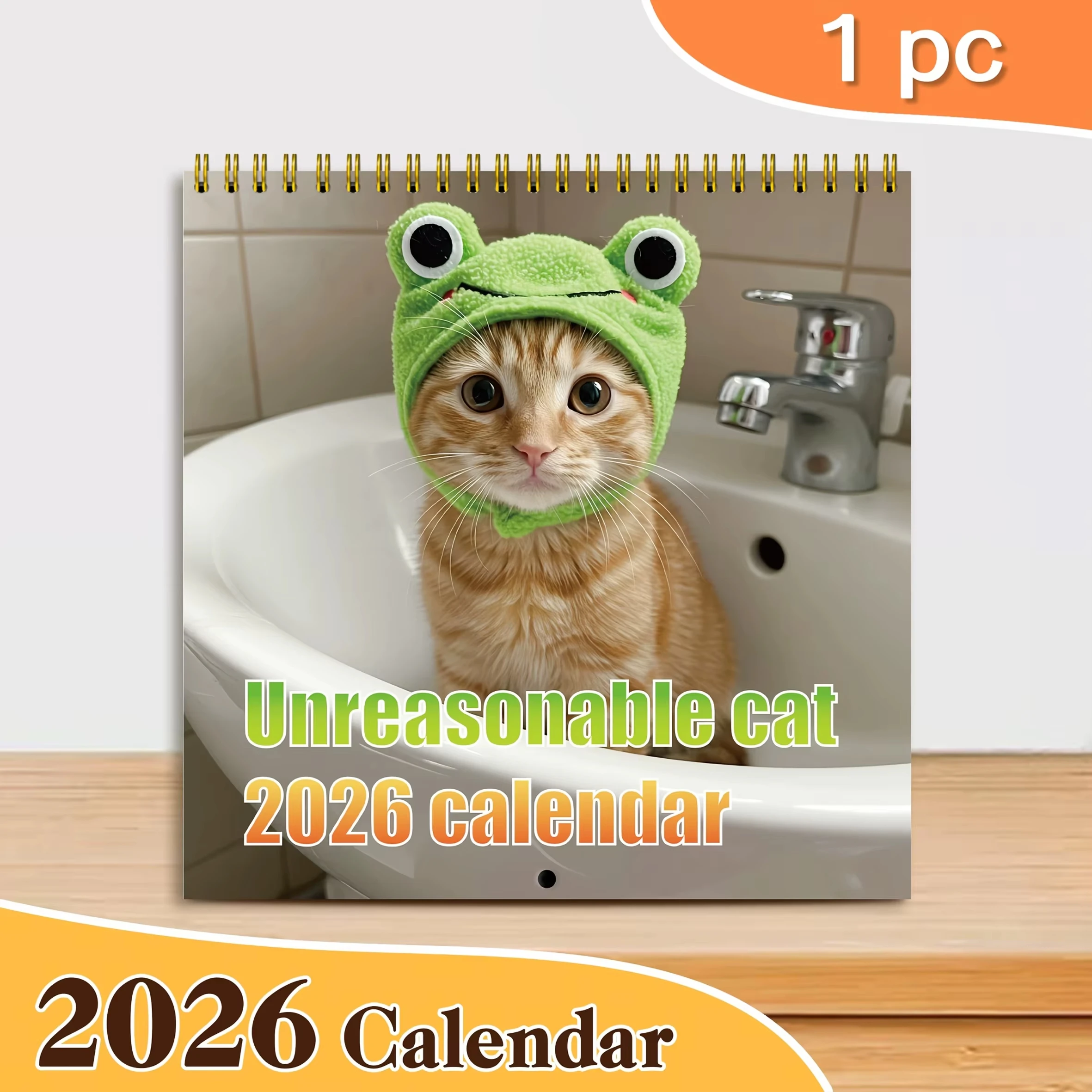 

2026 Cute Cat Calendar Monthly and Daily Planner with Adorable Frog-Eyed Kitten Design Perfect New Year Christmas Gift