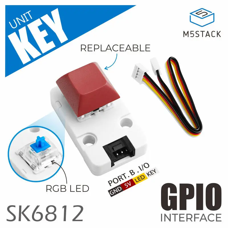 Official M5Stack Unit Key Single Button Input Interaction Unit with SK6812 Programmable RGB Light And Blue Switch