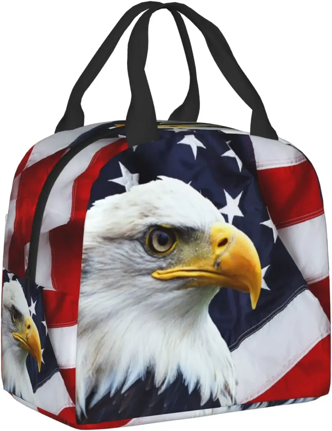 

Bald Eagle Thermal Lunch Box Insulated Lunch Bags for Women Men American Flag Reusable Lunch Tote Bags for Work Picnic Travel