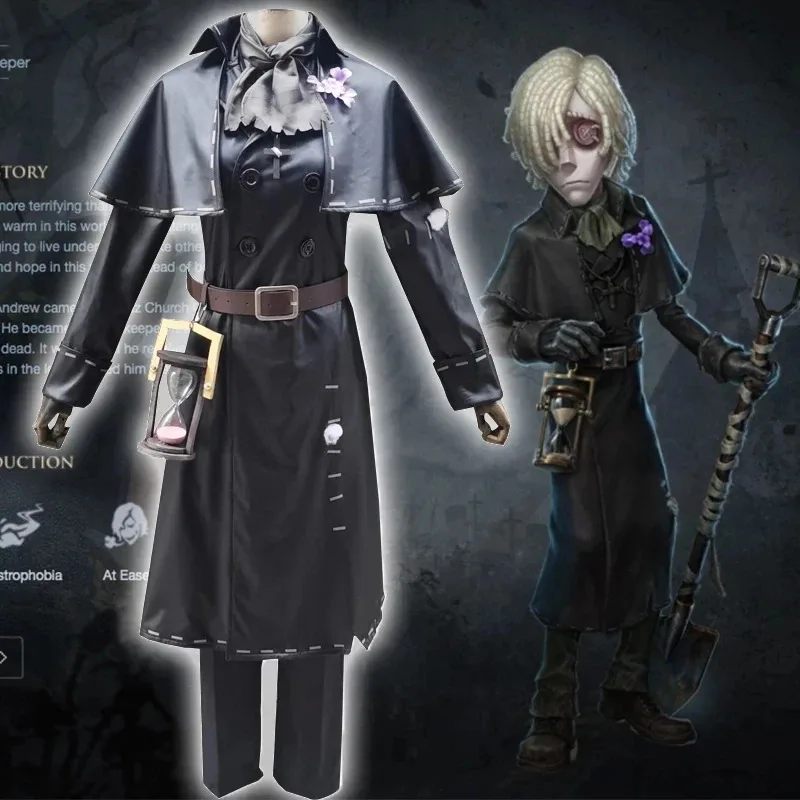 Disfraz de Cosplay de Game Identity V, disfraz de Guardian de tumbas, disfraz de Cosplay de Andrew Kreiss, uniformes negros de piel Original, trajes de reloj de arena