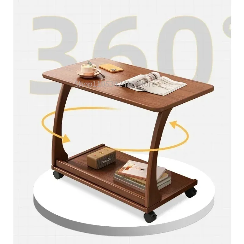 Mobile Side Table Solid Wood Design, Practical Storage Rack for Living Room Sofa Corner & Bedroom Bedside Daily Use