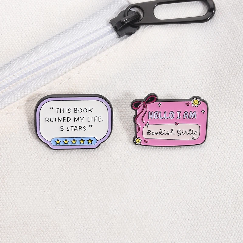 Book Lover Pin Ruined My Life 5 Stars and Bookish Girlie Quote Design Reading Theme Brooches for Bookworm Gift