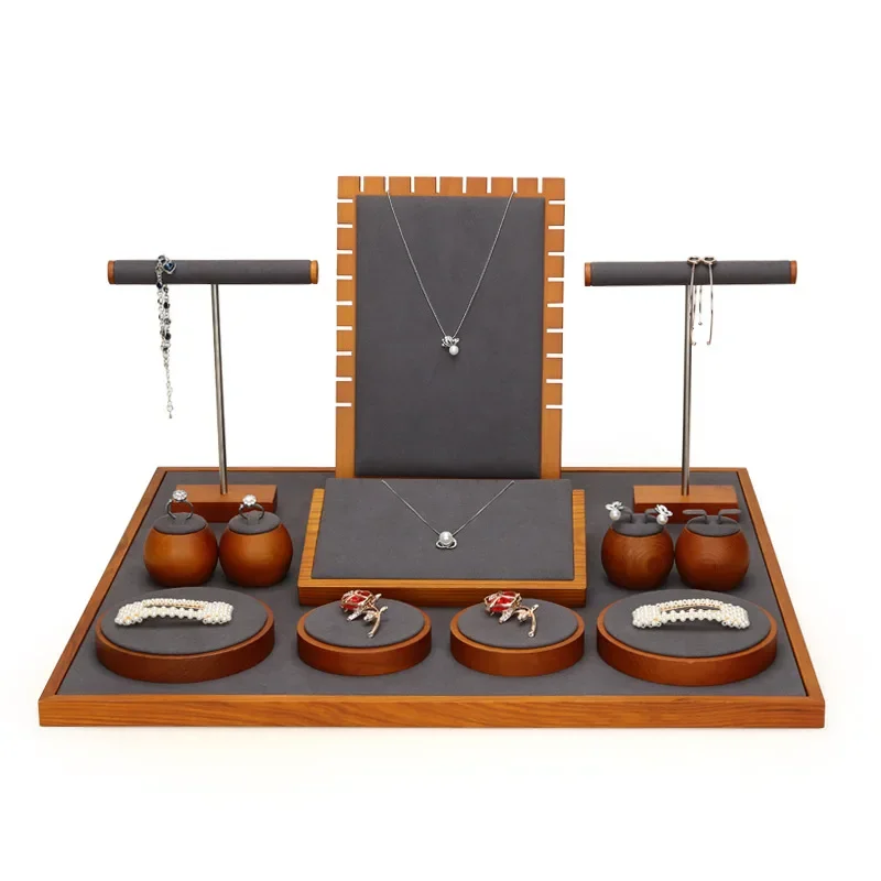 

Jewelry display rack, earrings storage, solid wood jewelry props, jewelry plate set.