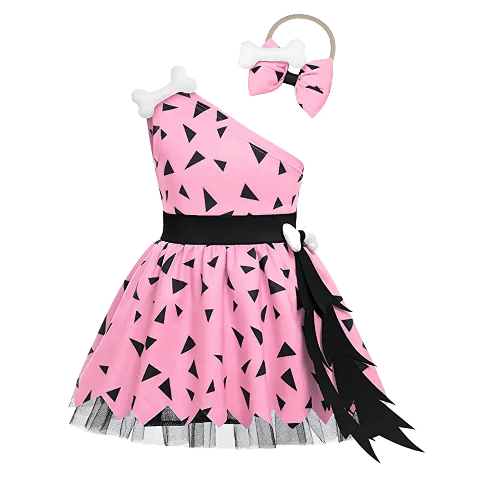 Girls' Mesh Tulle Princess Dress, Fato do homem das cavernas, Ossos do cão, Menina da caverna histórica, Roupas elegantes, Halloween Kids