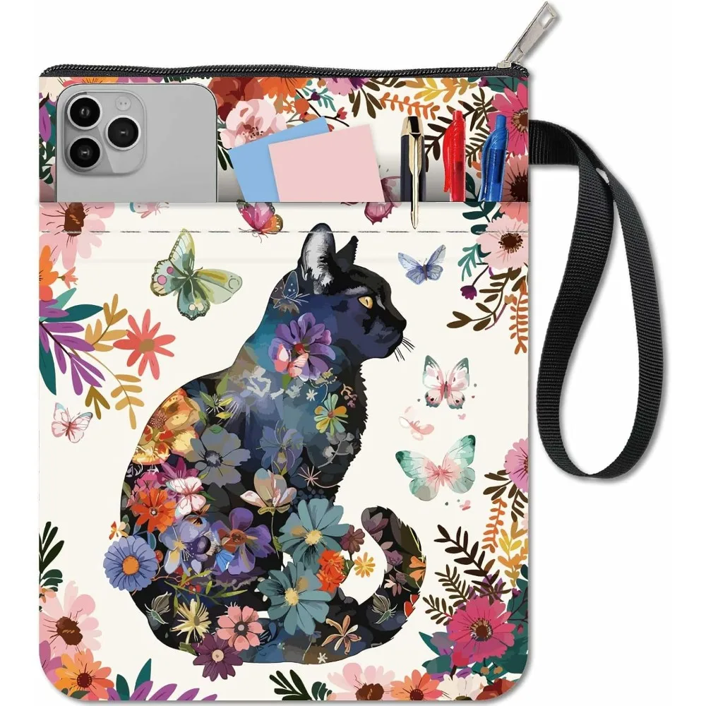 Book Cover Flower Cat Book Sleeve Cloth Washable Floral Butterfly Cat Printed Books Notebook Paperback Bag with Zipper and Extra