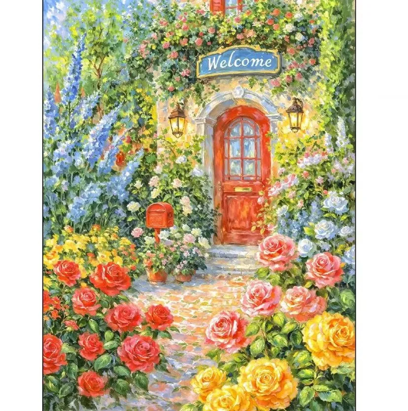 Frameless,Rose Garden Welcome 5d Diamond Painting Kits For Adults Arts And Crafts Diamond Art Kits For Adults Exquisite Gift Hom