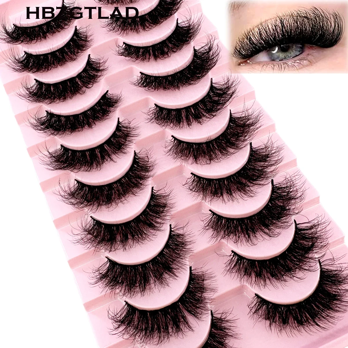 10pairs Cat Eyelashes5D Mink Fluffy Wispy Volume Feathery Lightweight Flexible Band Reusable Natural Look Fake Lashes Makeup