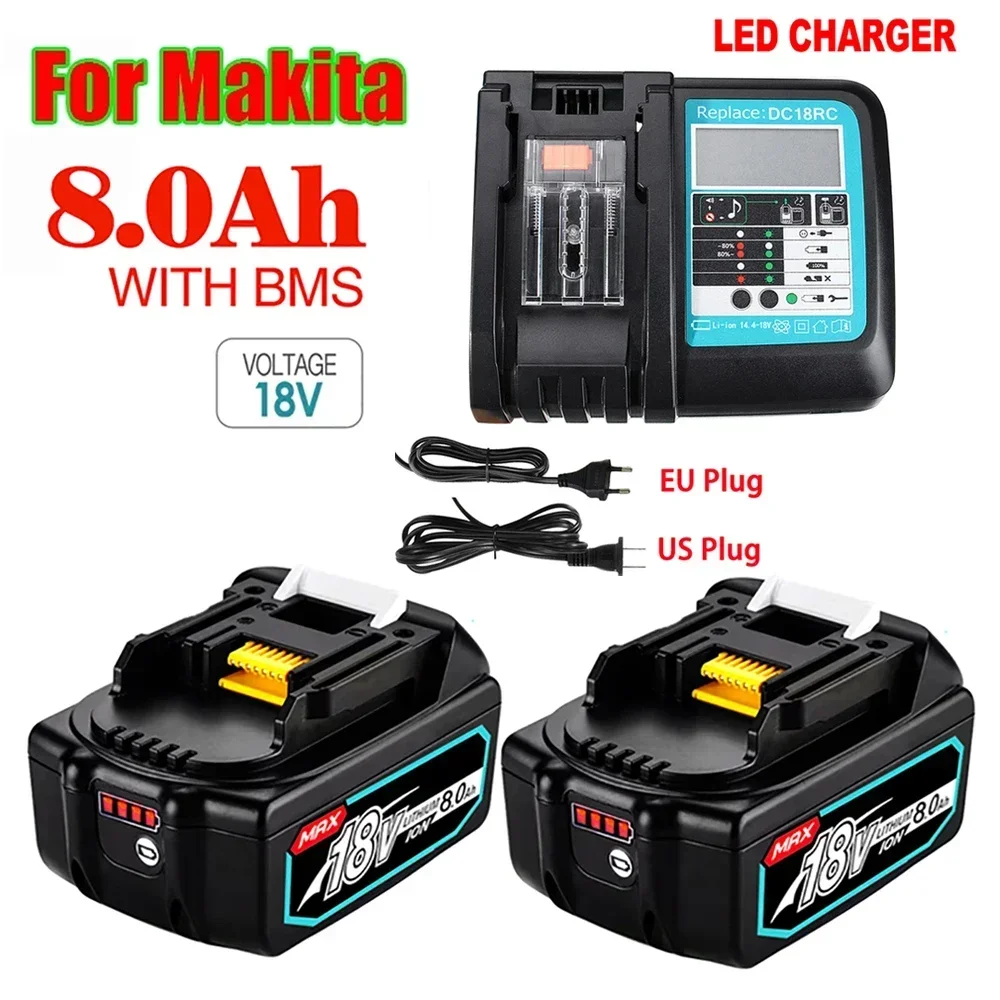 

Original Makita 18V 8000Mah 8.0Ah Rechargeable Power Tools Battery With LED 18650 Li-ion Replacement LXT BL1860B BL1860 BL1850