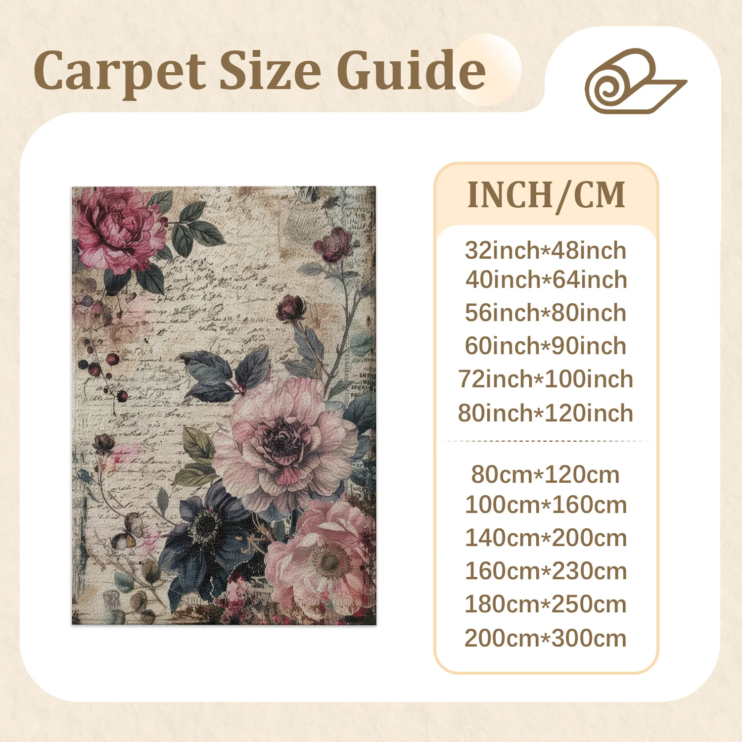 Large Indoor Area Rug, Soft Velvet Low Pile with Non-Slip Dotted Backing, Machine Washable Vintage Floral Rug with Faded Script Pattern (Pink & Dark Blue), Ideal for Living Room Bedroom Entryway Decor