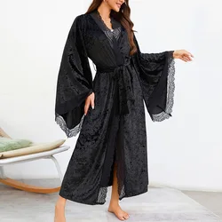 Lace Kimono Intimate Lingerie Velour Robe Women Long Nightgown Sleepwear Wedding Bride Party Gift Loungewear Nightwear