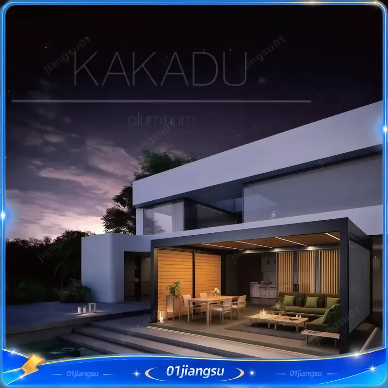 KAKADUH Motorized Louvered Pergola Aluminum Outdoor Gazebo Waterproof Sun Shade Canopy Patio Garden Awning Rain Protection